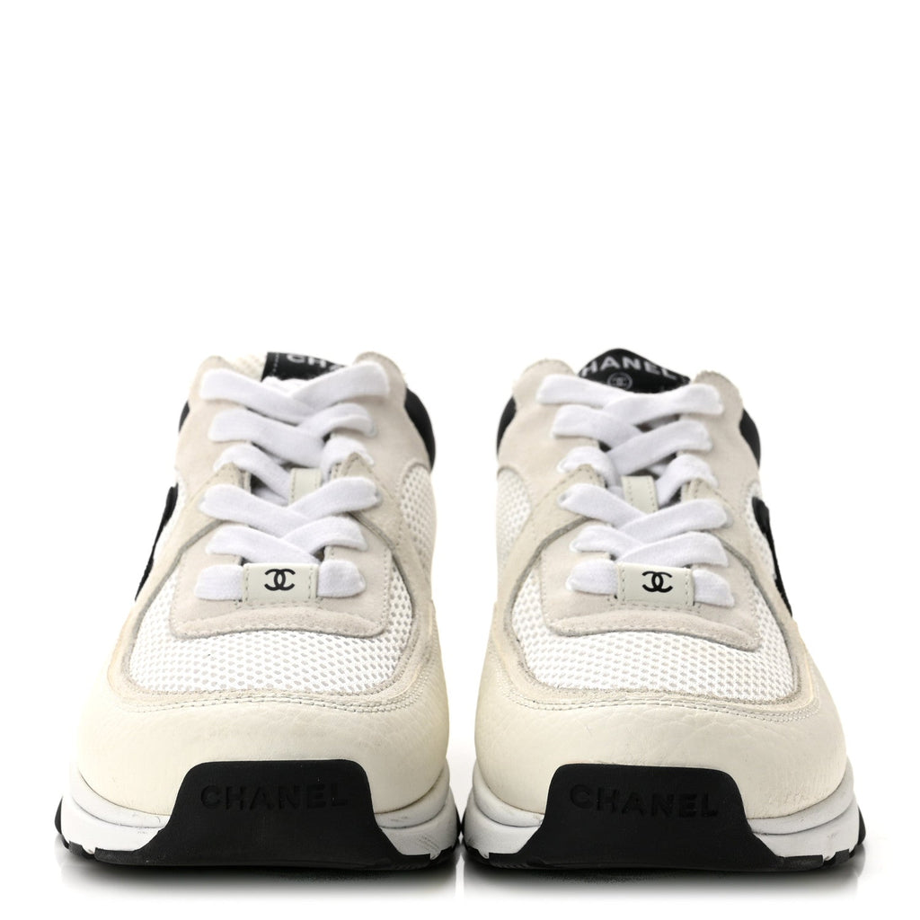 Mesh Suede Grained Calfskin Womens CC Sneakers 39 White Black