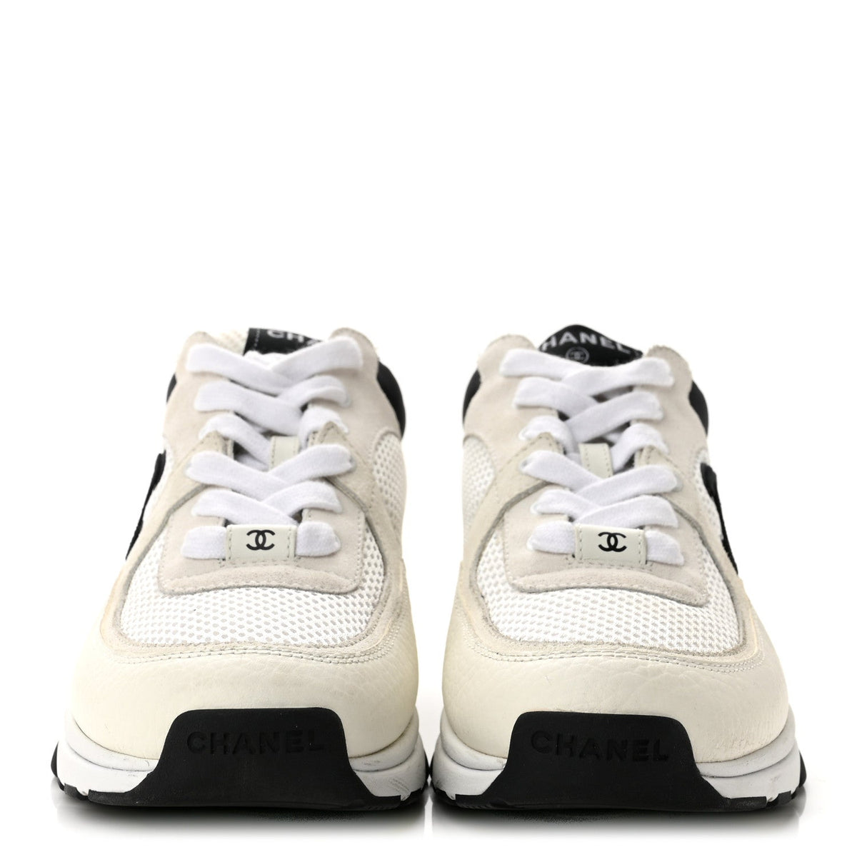 Mesh Suede Grained Calfskin Womens CC Sneakers 39 White Black