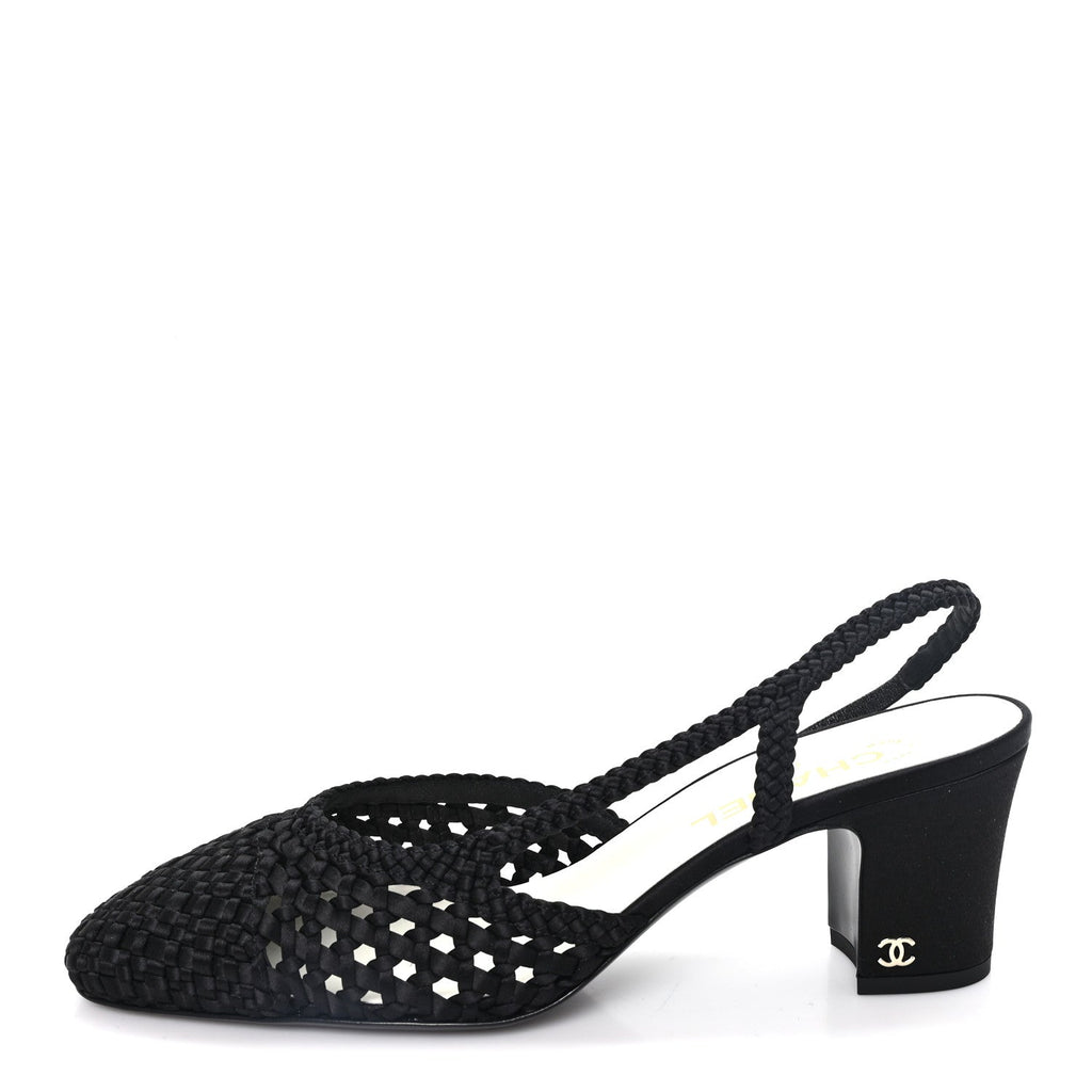 Satin Braided Slingback Pumps 40 Black