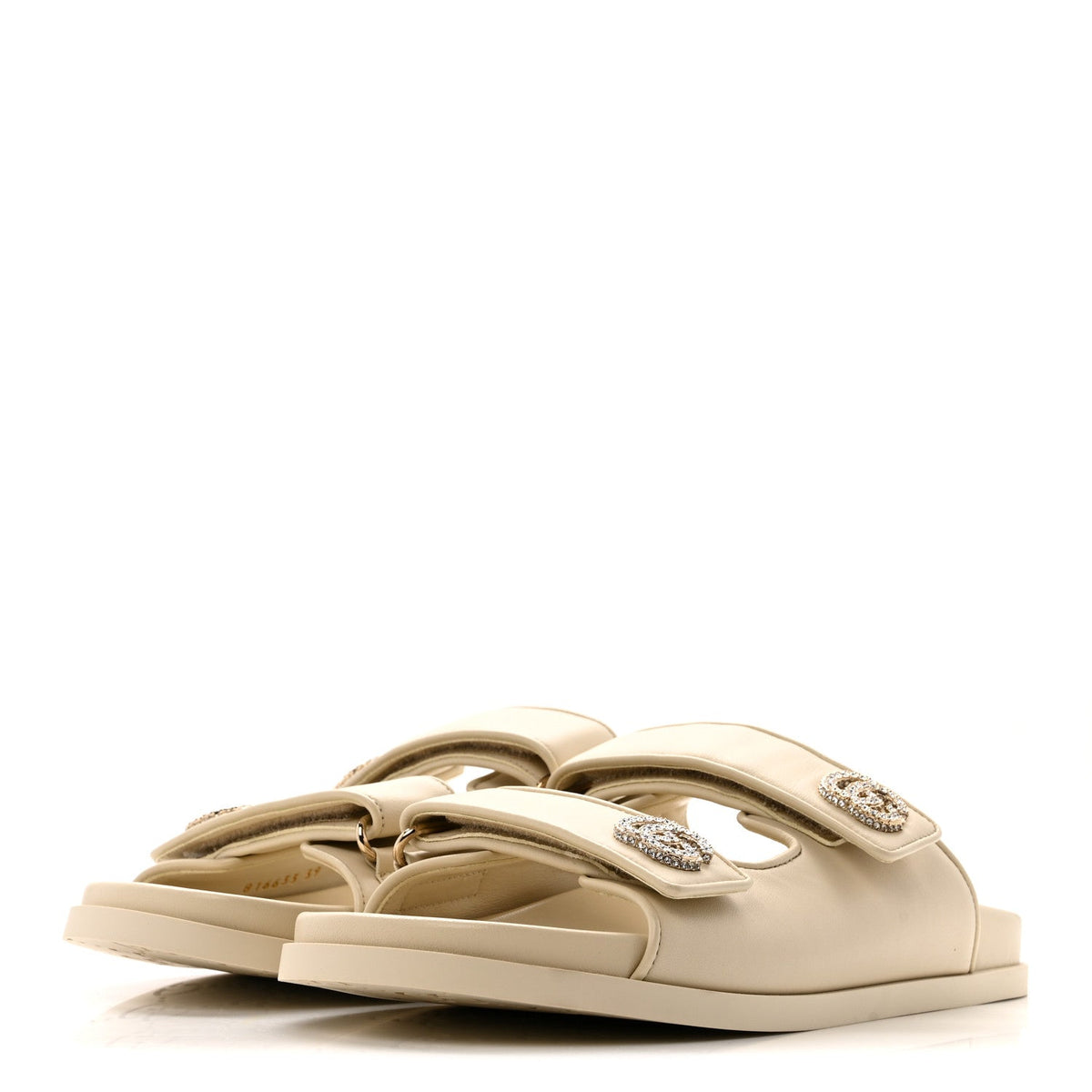 Calfskin Double G Crystal Womens Isla Dad Sandals 39 Ivory