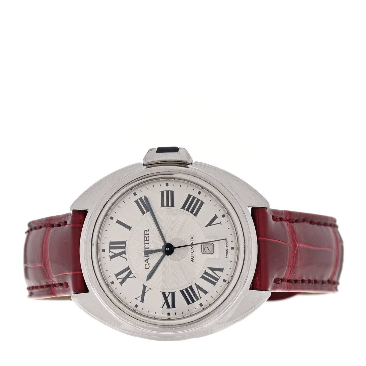 Stainless Steel Alligator 31mm Cle De Cartier Automatic Watch Burgundy