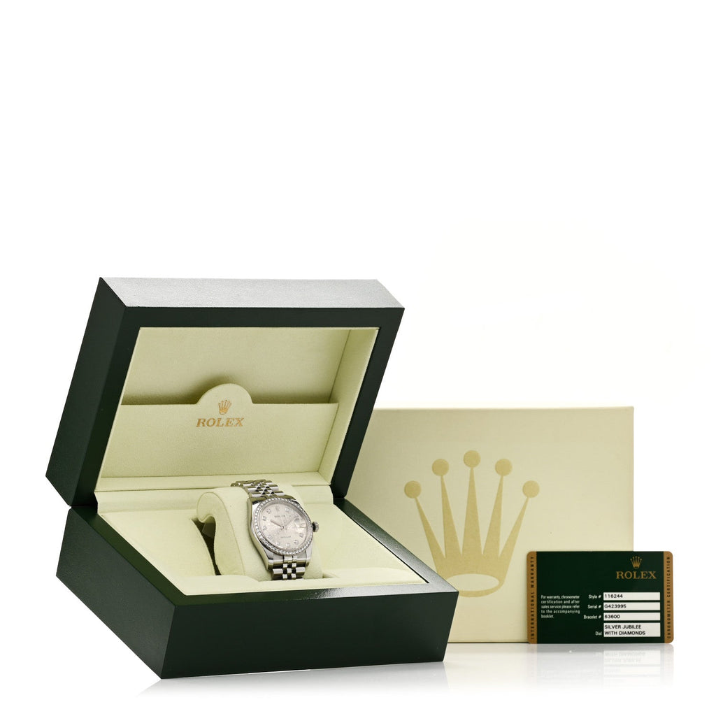 Stainless Steel Diamond 36mm Oyster Perpetual Datejust Watch Silver Jubilee 116244