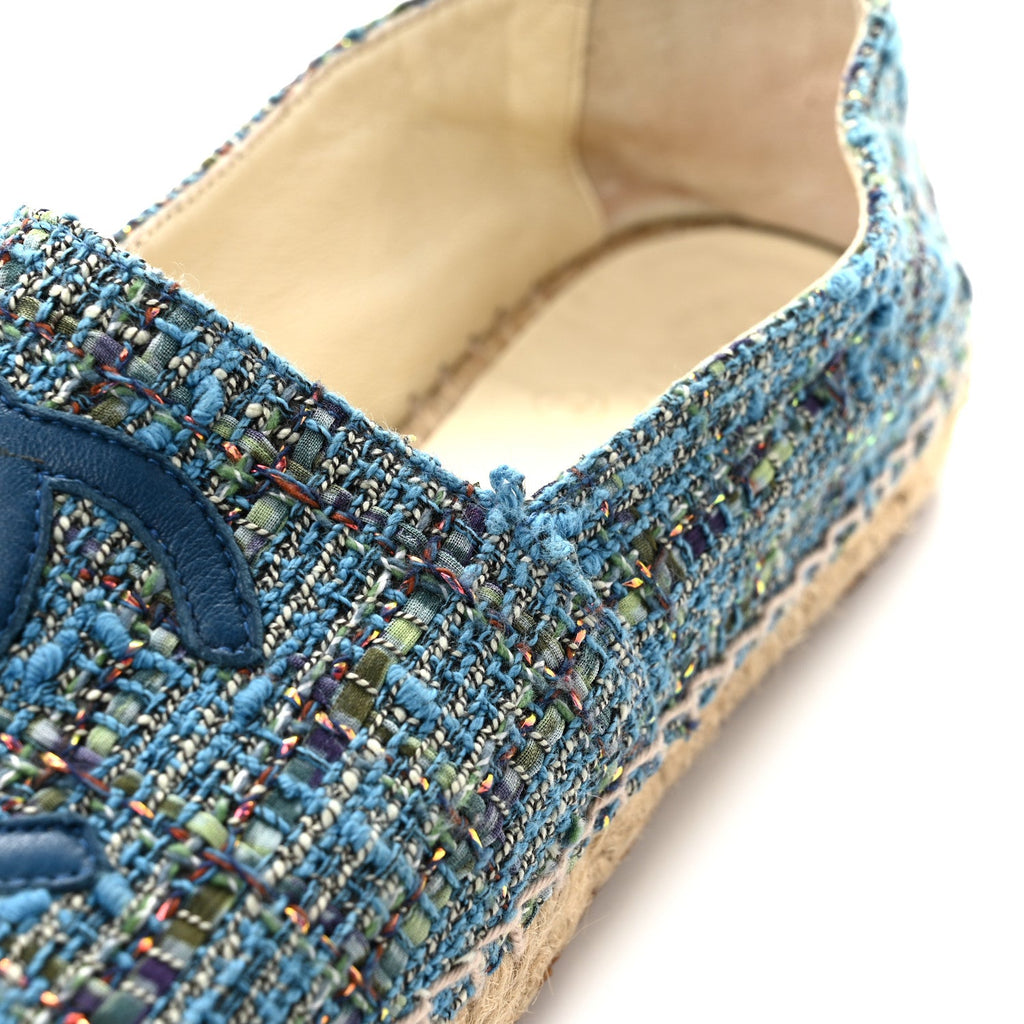 Tweed Lambskin CC Espadrilles 38 Blue