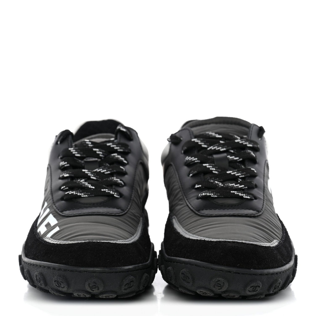 Nylon Calfskin Suede Womens CC Sneakers 38 Black Grey White