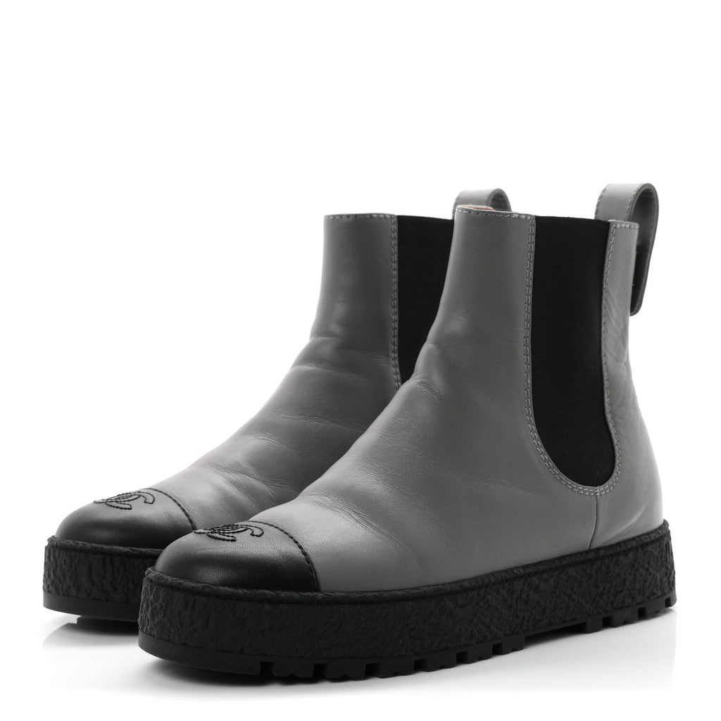 Calfskin Cap Toe CC Ankle Boots 38.5 Grey Black