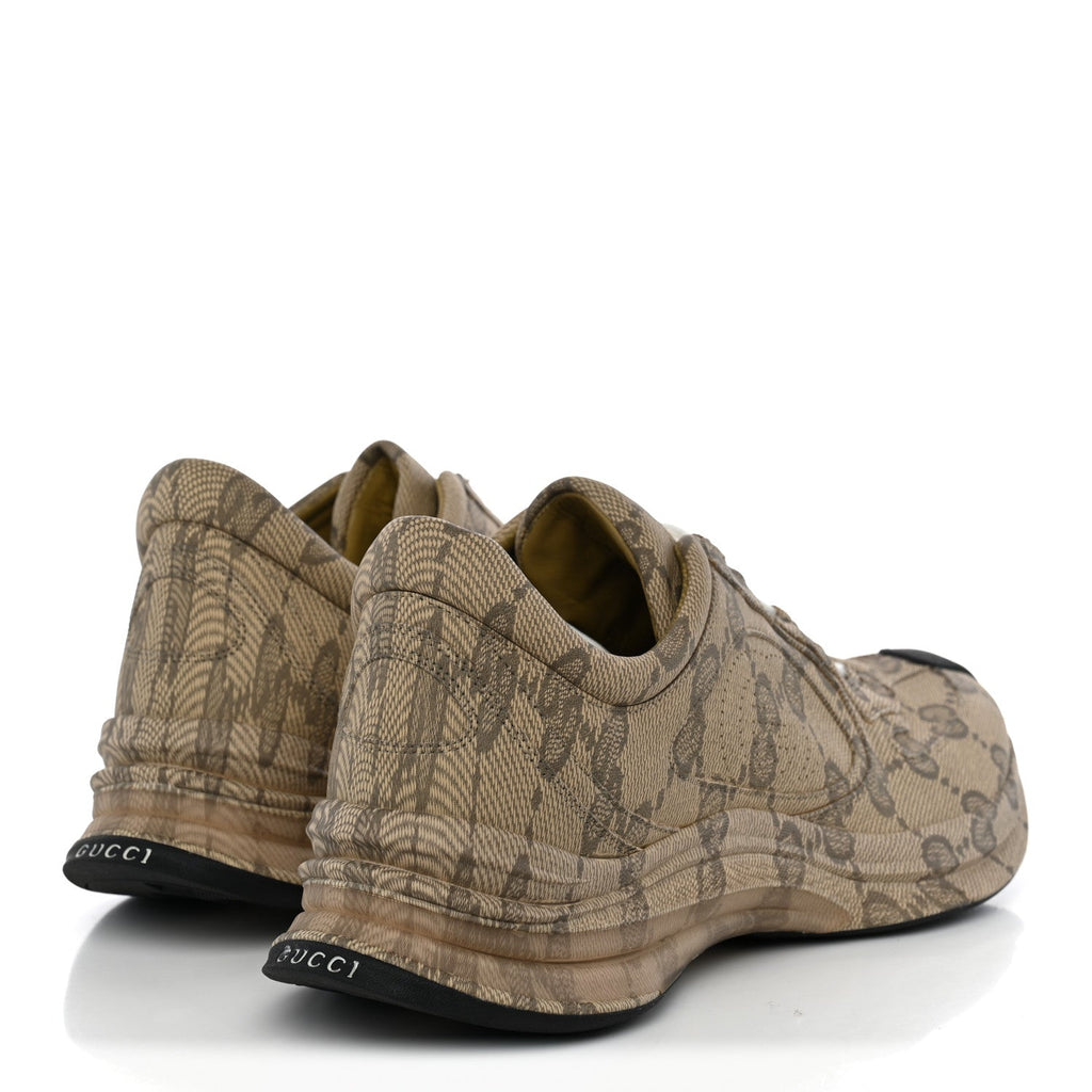 Ultralight Plume Calfskin Monogram Printed Mens Gucci Run Sneakers 11.5 Beige Ebony