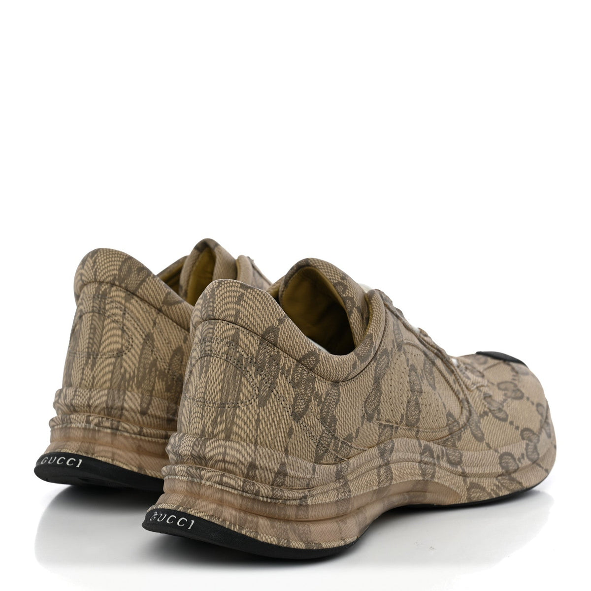 Ultralight Plume Calfskin Monogram Printed Mens Gucci Run Sneakers 11.5 Beige Ebony