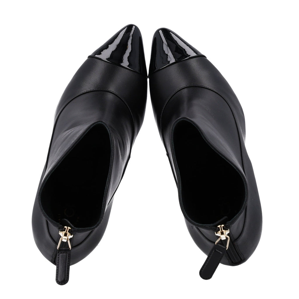 Lambskin Patent Calfskin Pearl Cap Toe Short Boots 36 Black