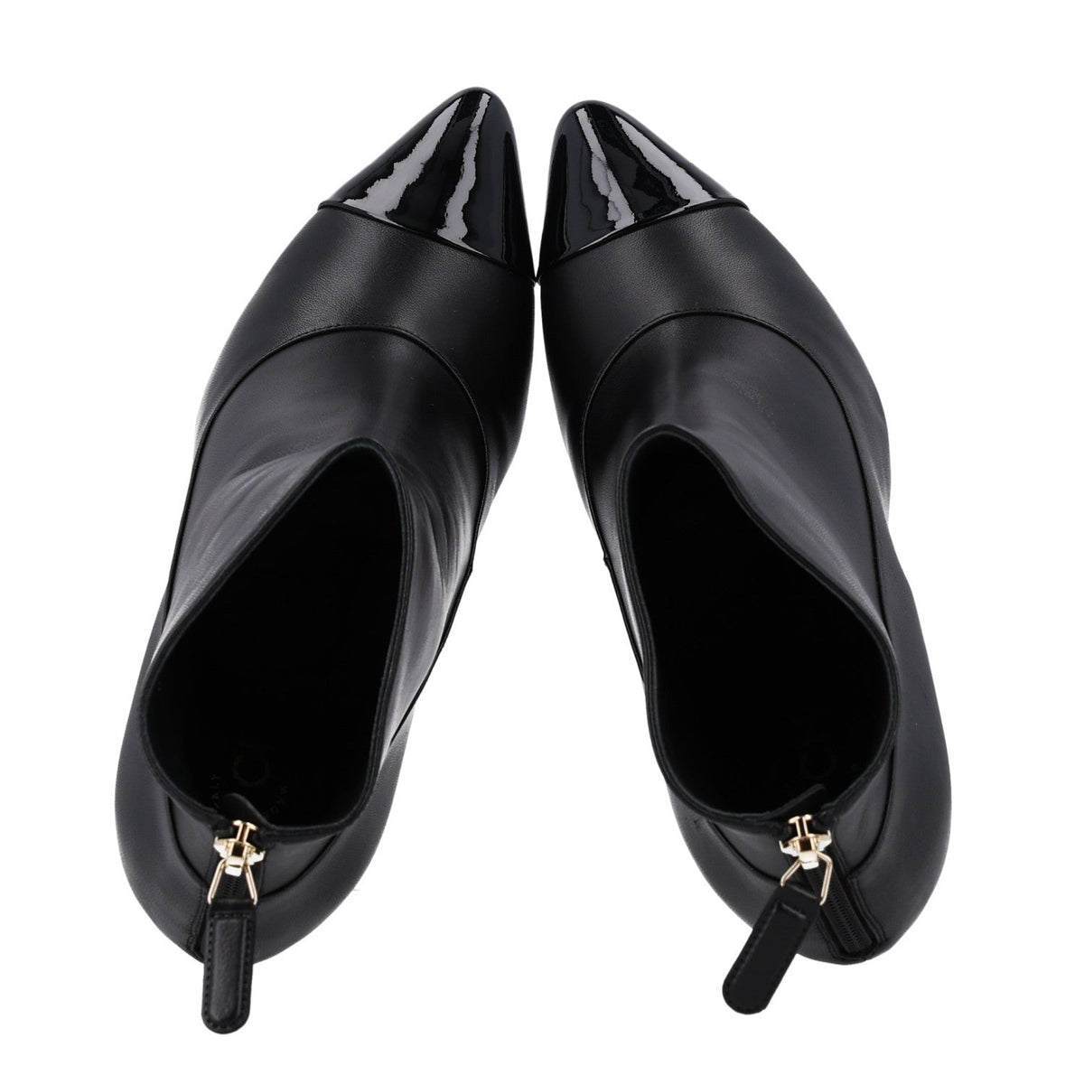 Lambskin Patent Calfskin Pearl Cap Toe Short Boots 36 Black