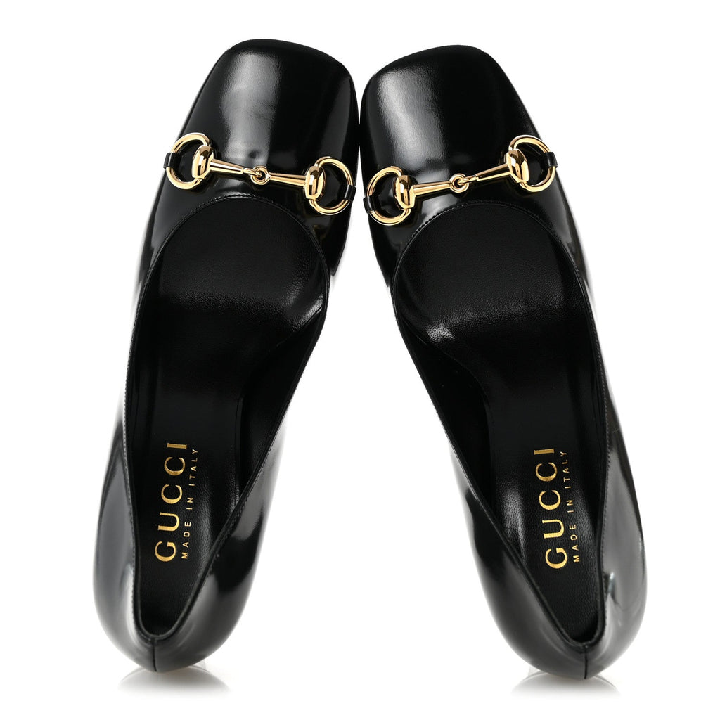 Shiny Calfskin Horsebit Signora 85mm Pumps 39 Black