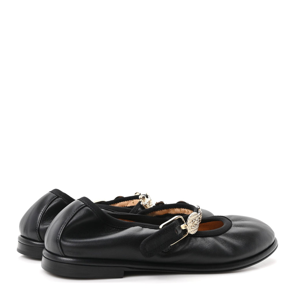 Lambskin Charm Mary Jane Flats 36.5 Black
