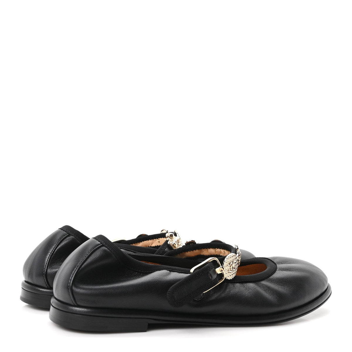 Lambskin Charm Mary Jane Flats 36.5 Black