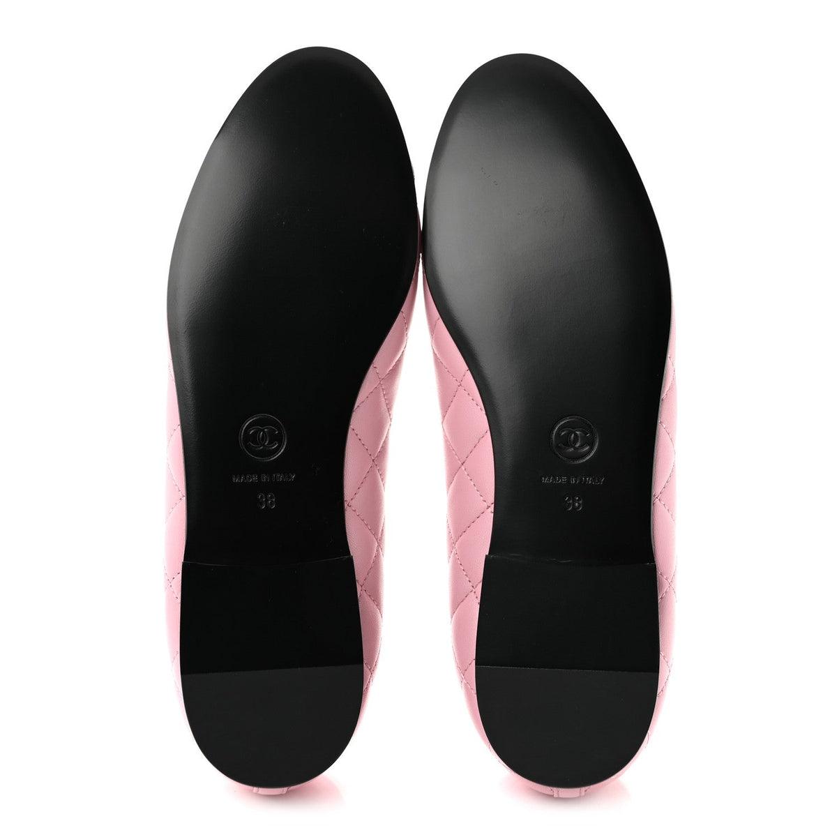 Lambskin Quilted CC Cap Toe Ballerina Flats 38 Pink Black