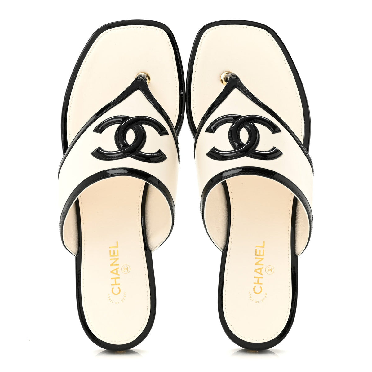 Lambskin Patent Calfskin CC Thong Sandals 39 White Black