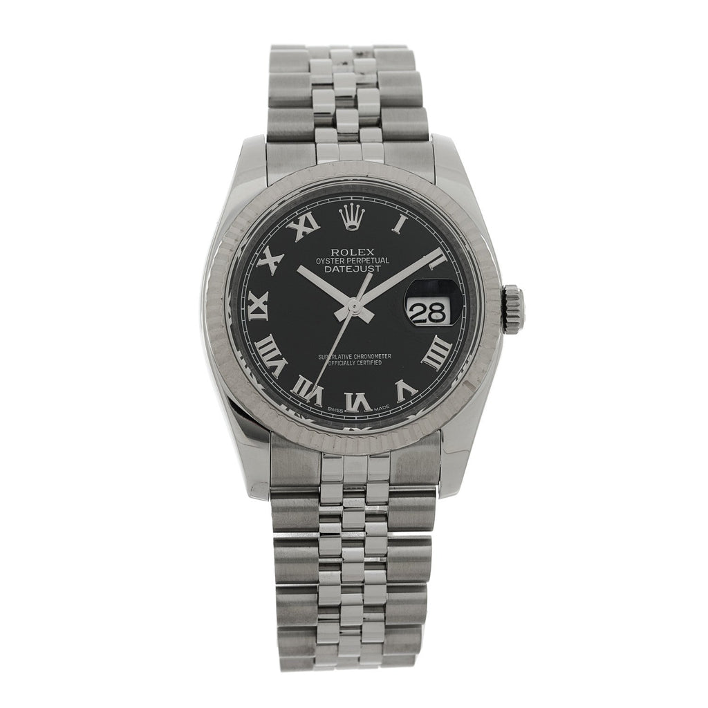 Stainless Steel 18K White Gold 36mm Oyster Perpetual Datejust Watch Black Roman 116234
