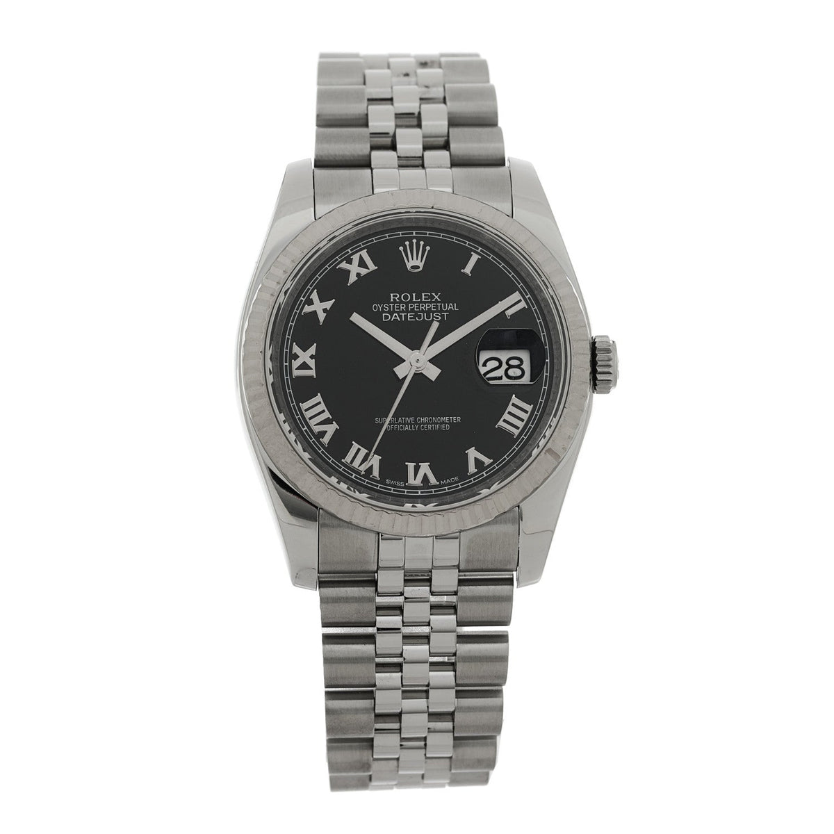 Stainless Steel 18K White Gold 36mm Oyster Perpetual Datejust Watch Black Roman 116234