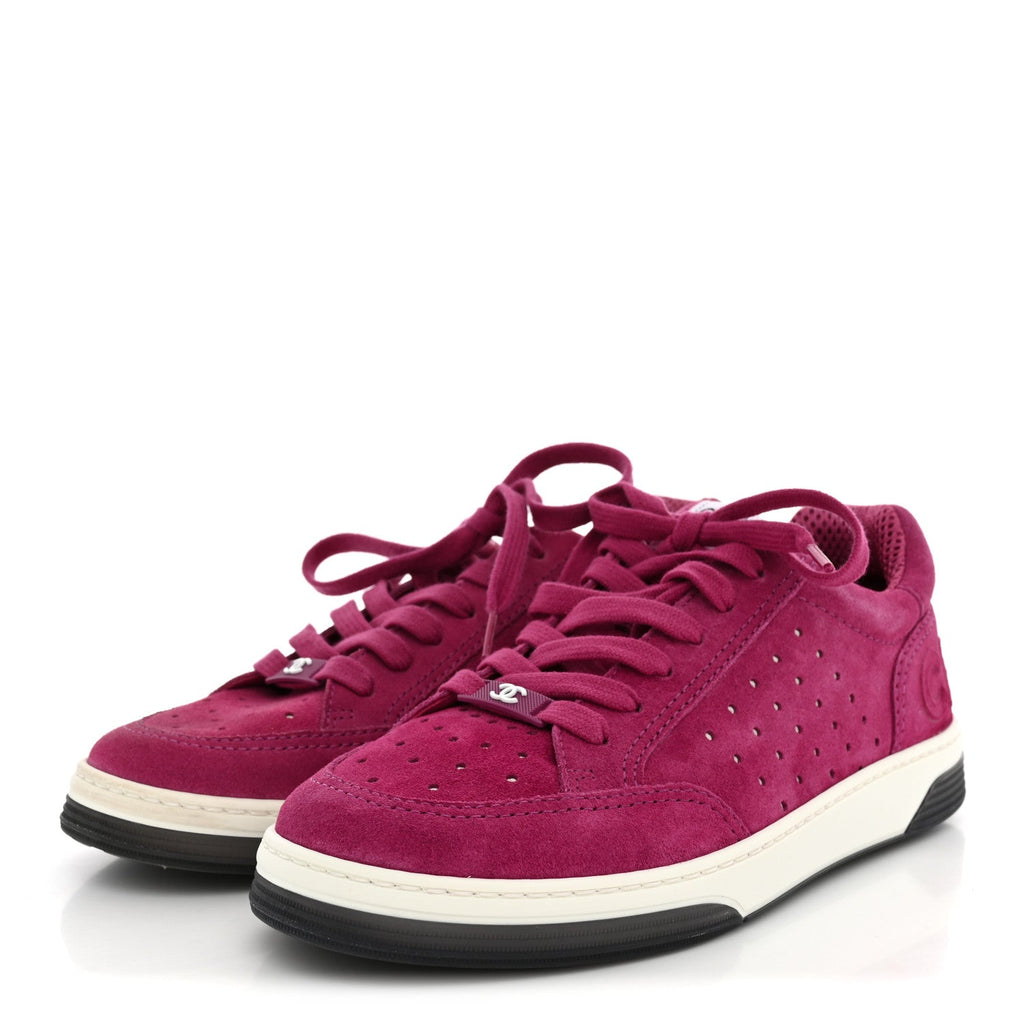 Suede Calfskin Logo Sneakers 37 Dark Pink