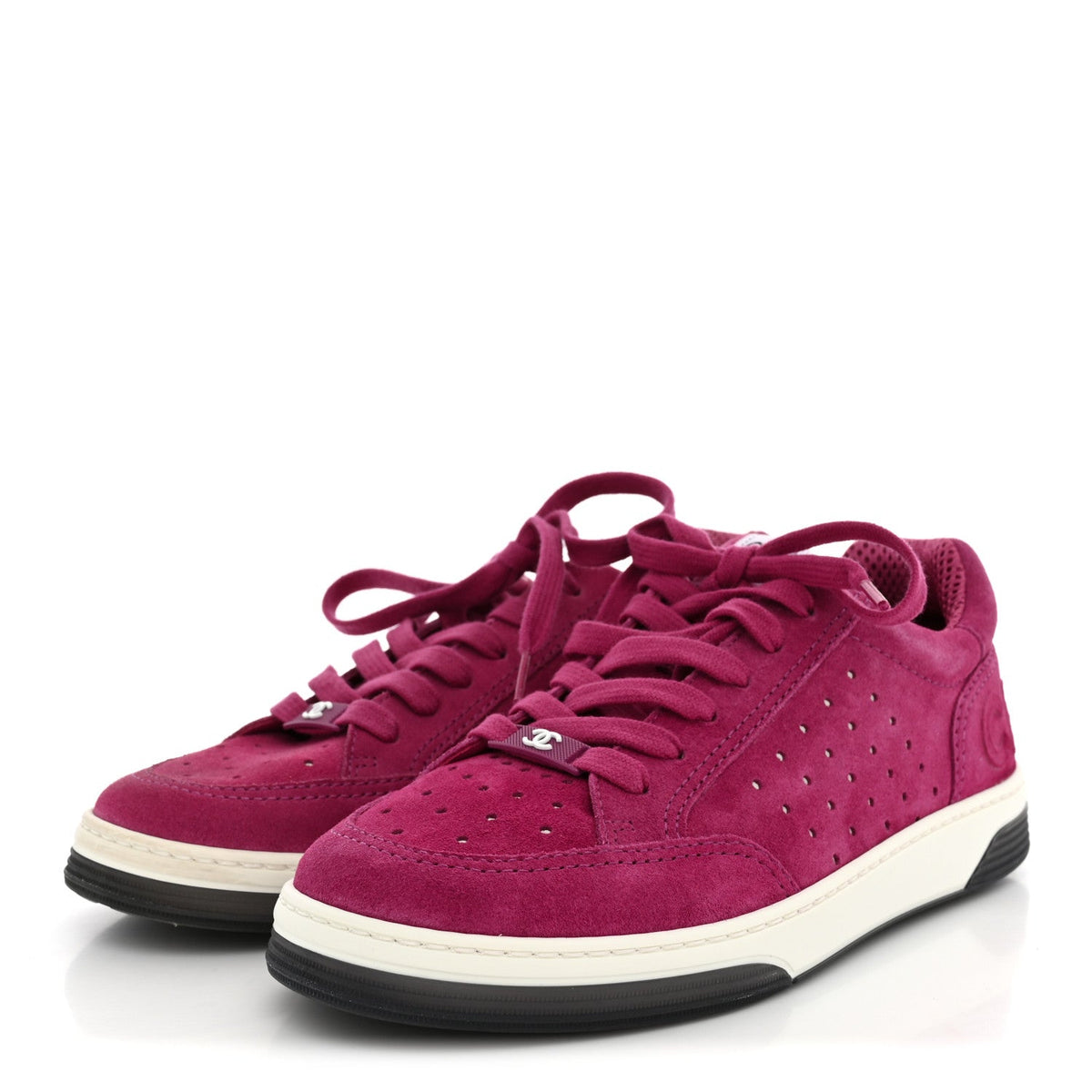 Suede Calfskin Logo Sneakers 37 Dark Pink