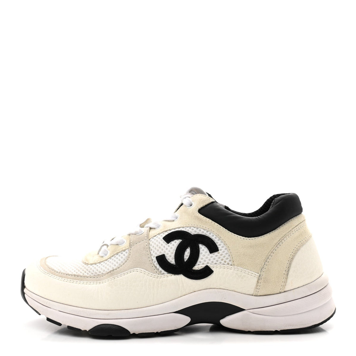 Mesh Suede Calfskin Grained Calfskin Womens CC Sneakers 39.5 White Black