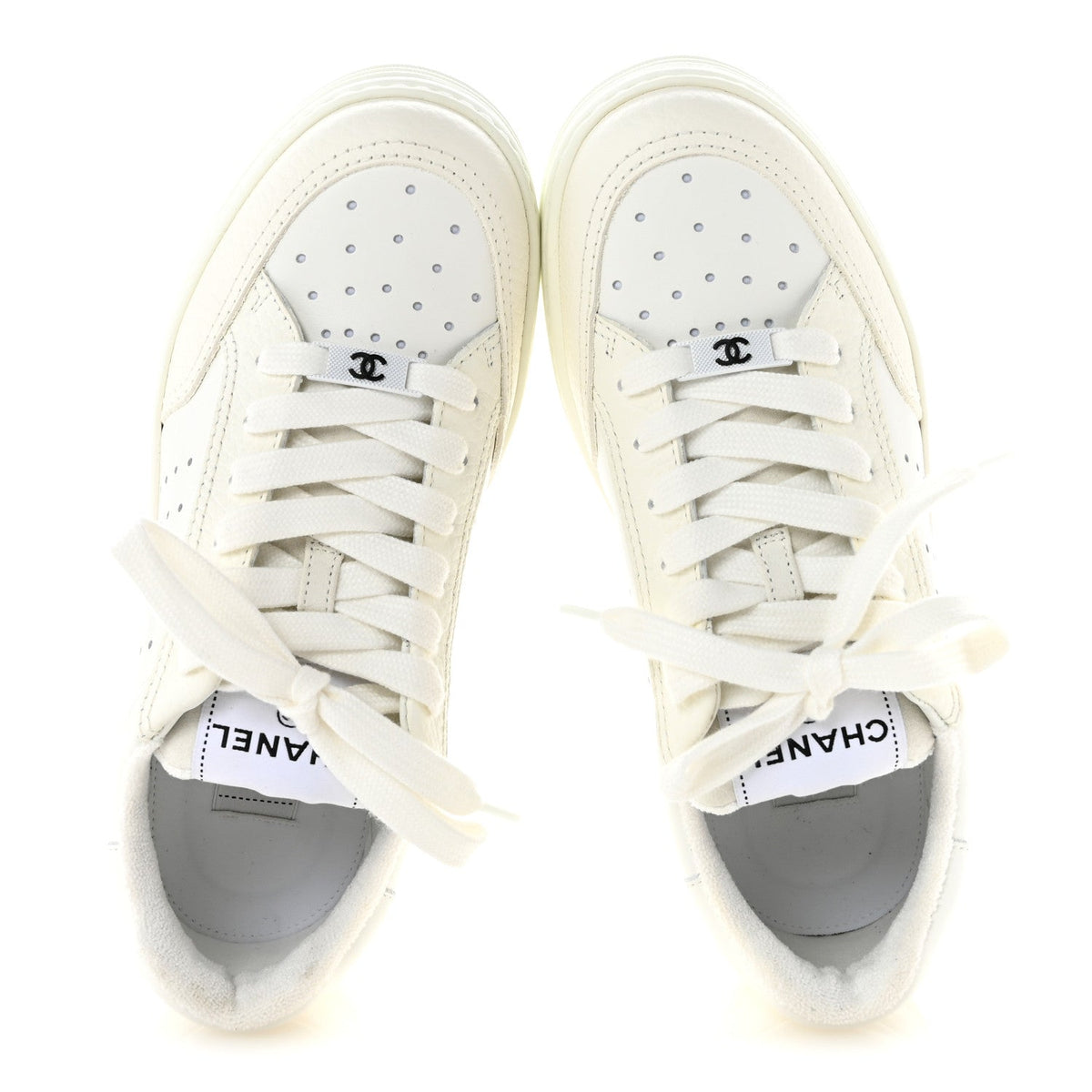 Grained Calfskin Fabric Womens Logo Sneakers 37.5 White 37.5 White