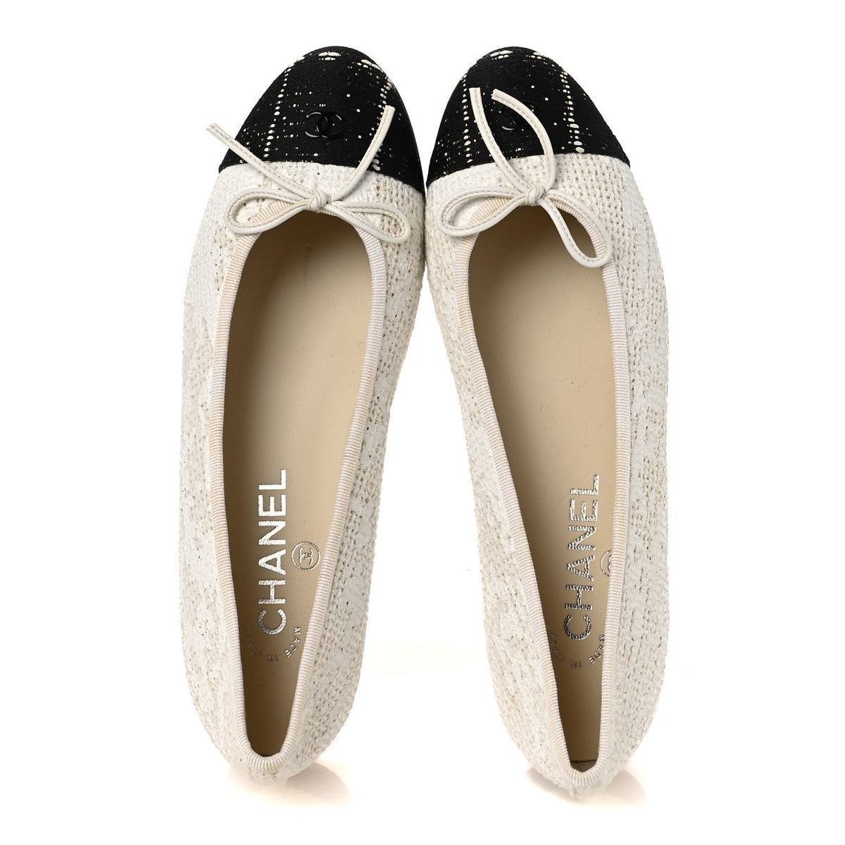 Tweed Cap Toe Ballet Flats 37 White Black