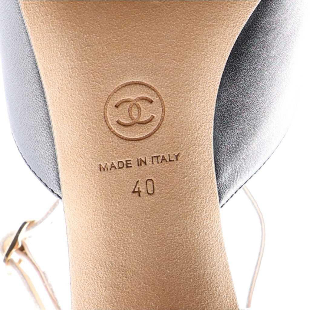Lambskin CC Slingback Pumps 40 White Black