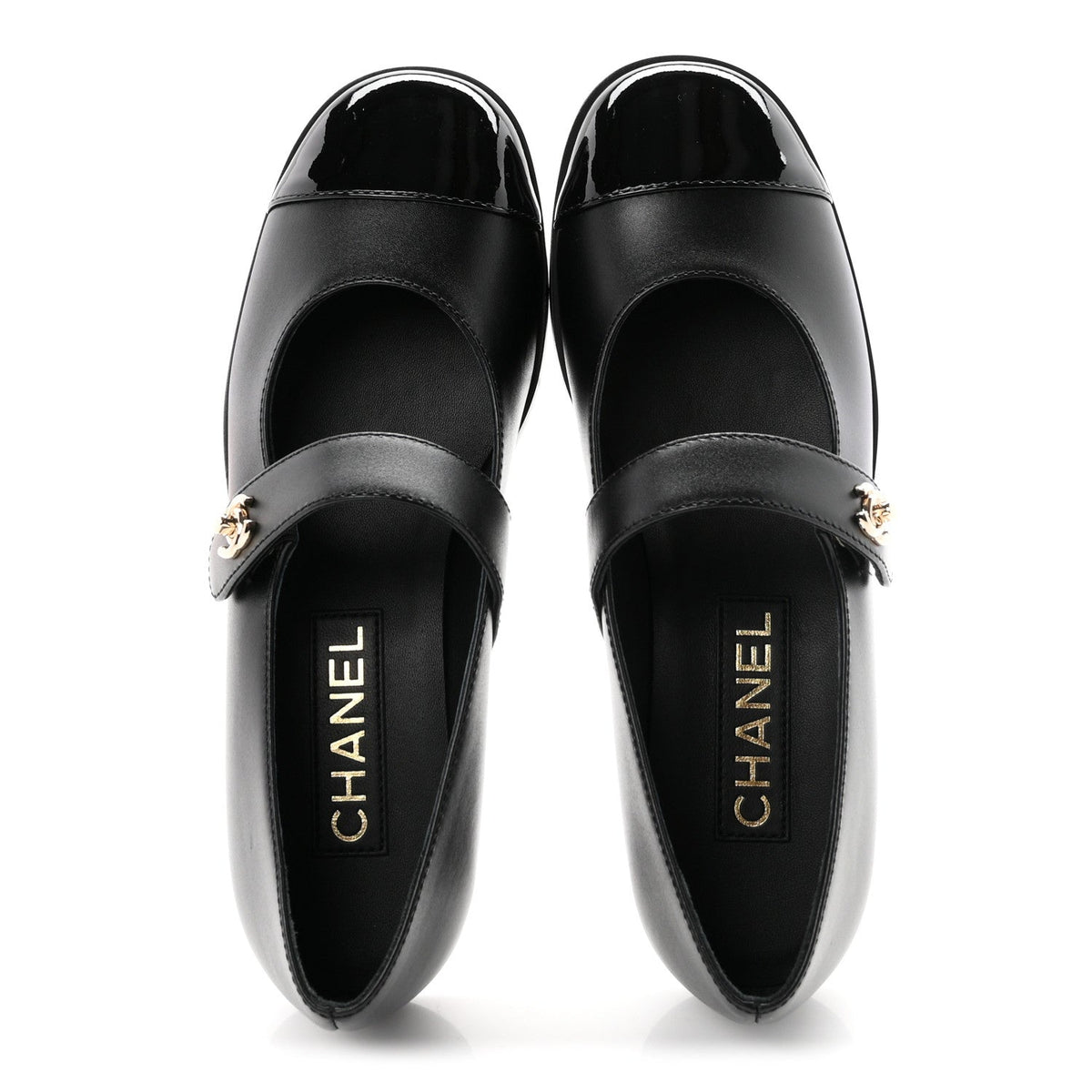 Calfskin Patent Mary Janes Flats 37 Black
