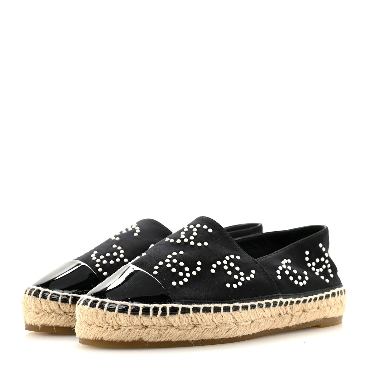 Neoprene Patent Calfskin Pearl CC Espadrilles 35 Black White