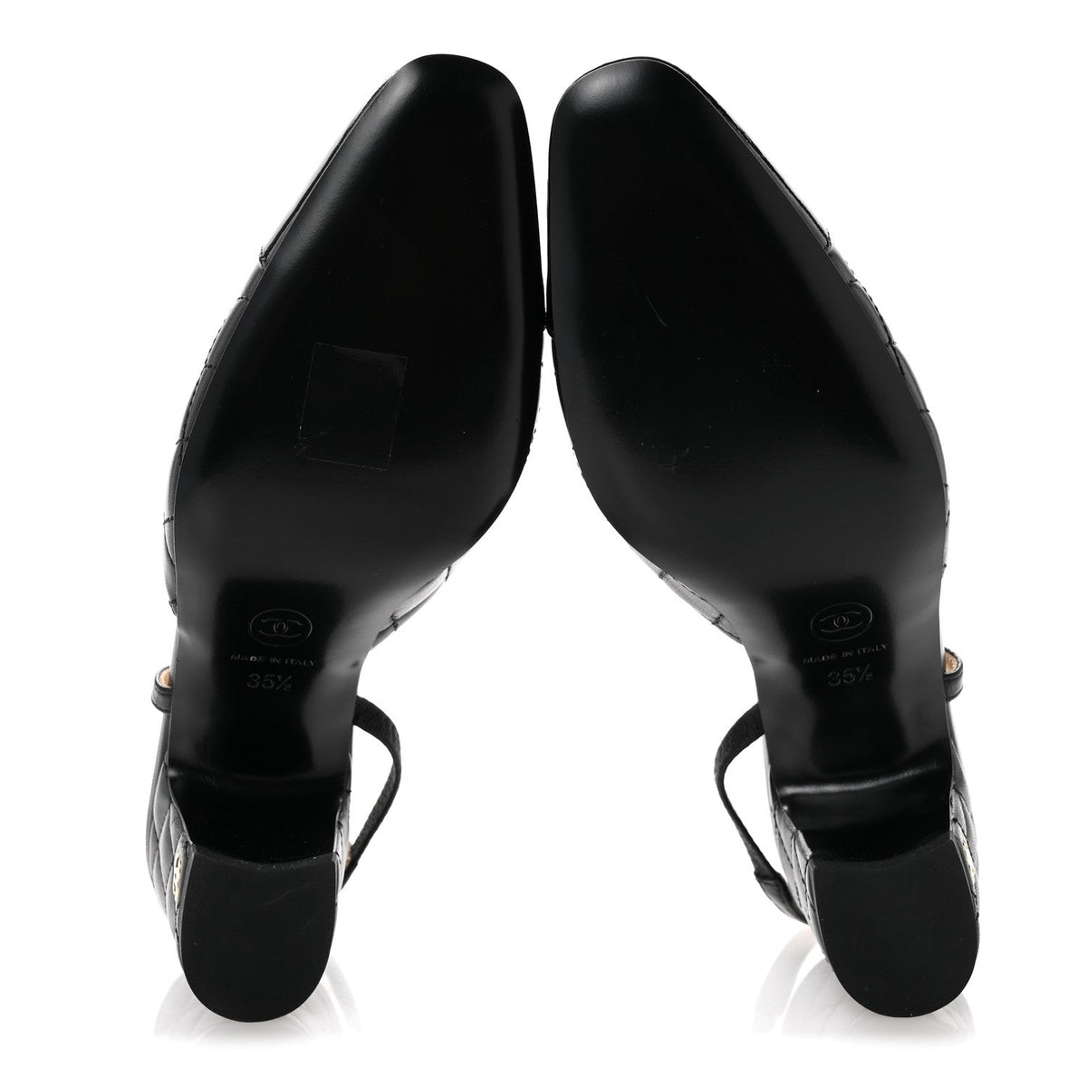 Lambskin Patent Calfskin Quilted Cap Toe CC Slingback Pumps 35.5 Black
