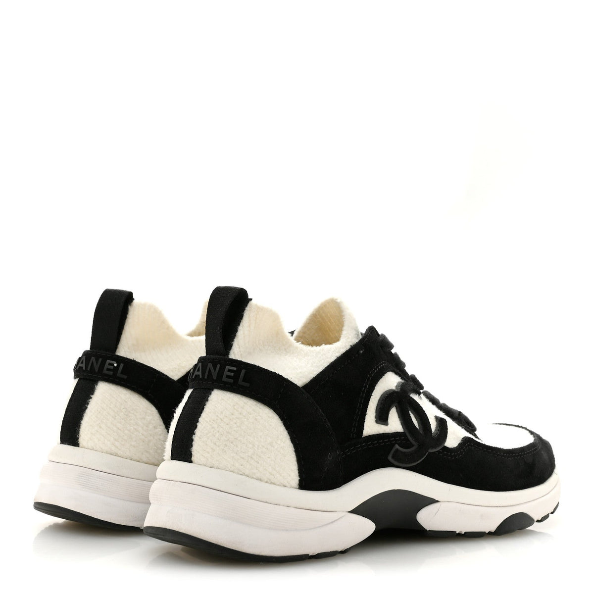 Fabric Suede Calfskin CC Sneakers 38 White Black
