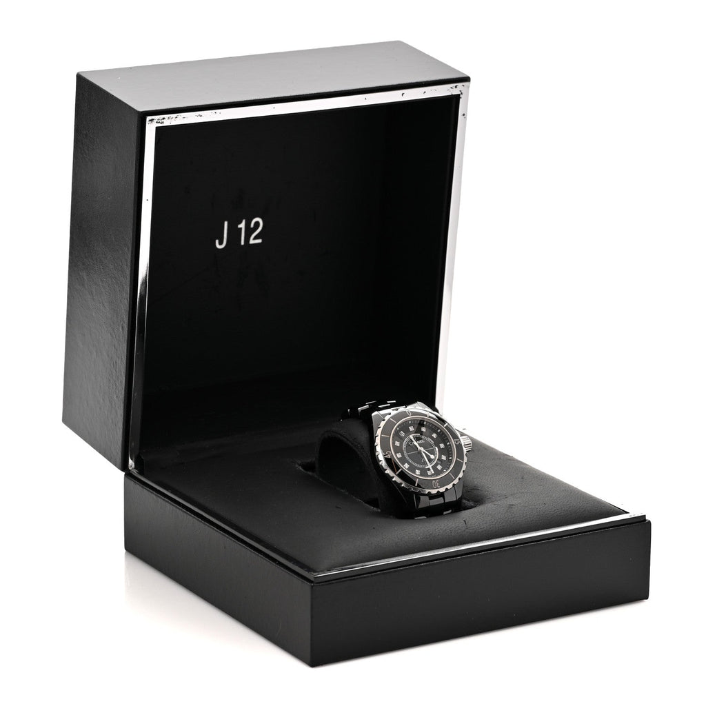 Stainless Steel Ceramic Diamond 33mm J12 Quartz Watch Black
