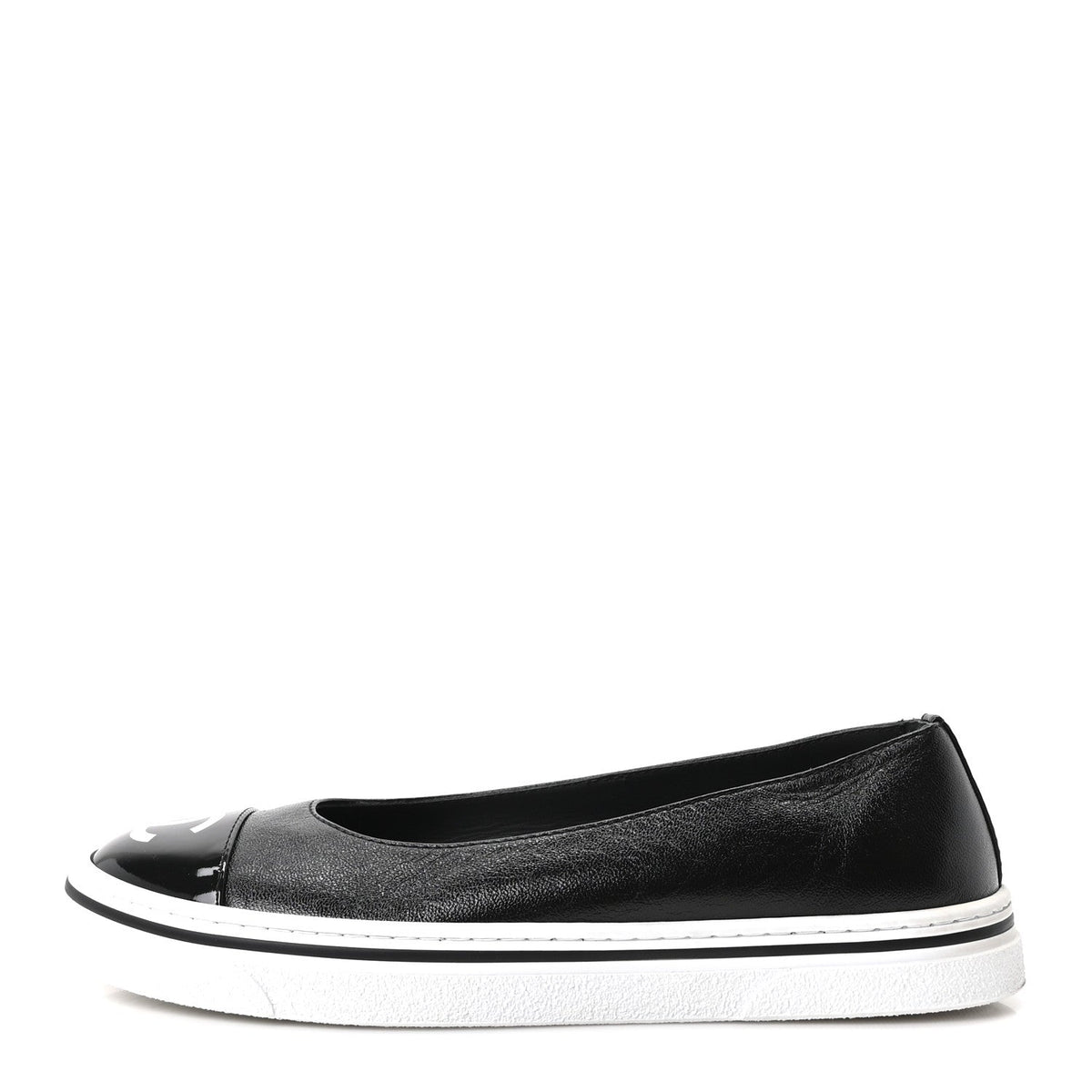 Crumpled Shiny Lambskin Patent Calfskin CC Ballet Flats 36.5 Black