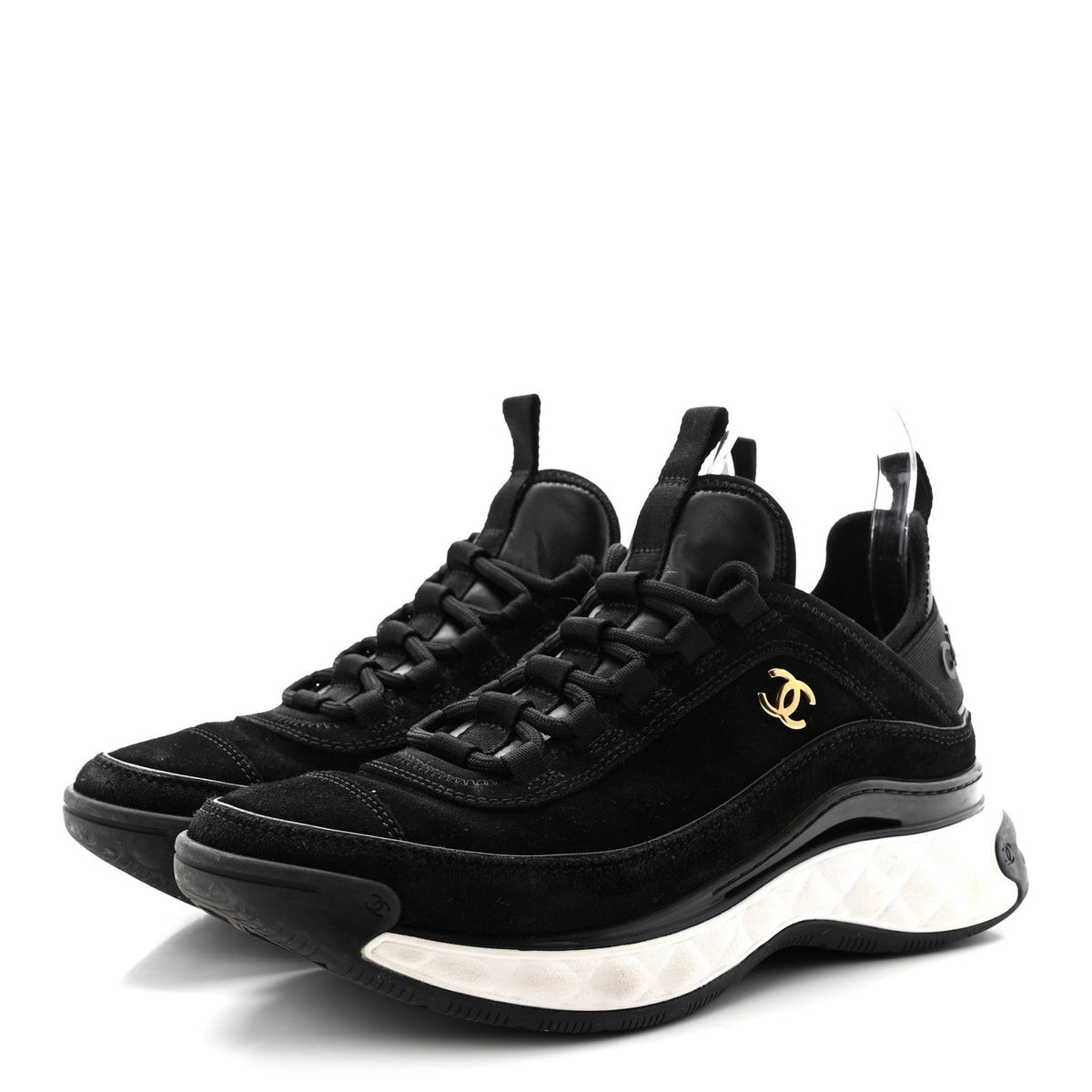 Suede Calfskin Nylon Grosgrain CC Sneakers 37 Black