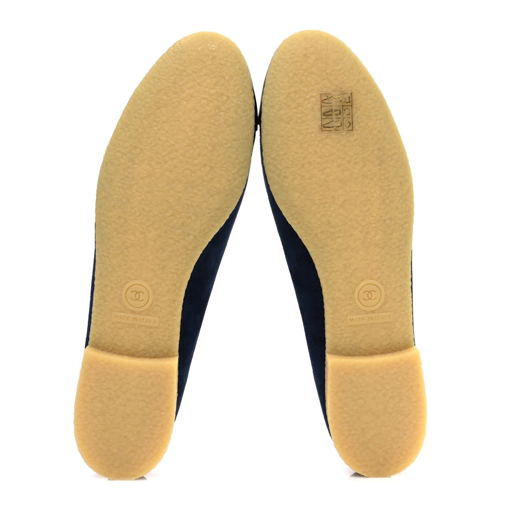 Suede Calfskin Cap Toe CC Ballerina Flats 40 Navy Black