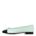 Lambskin Quilted CC Cap Toe Ballerina Flats 37 Light Blue Black