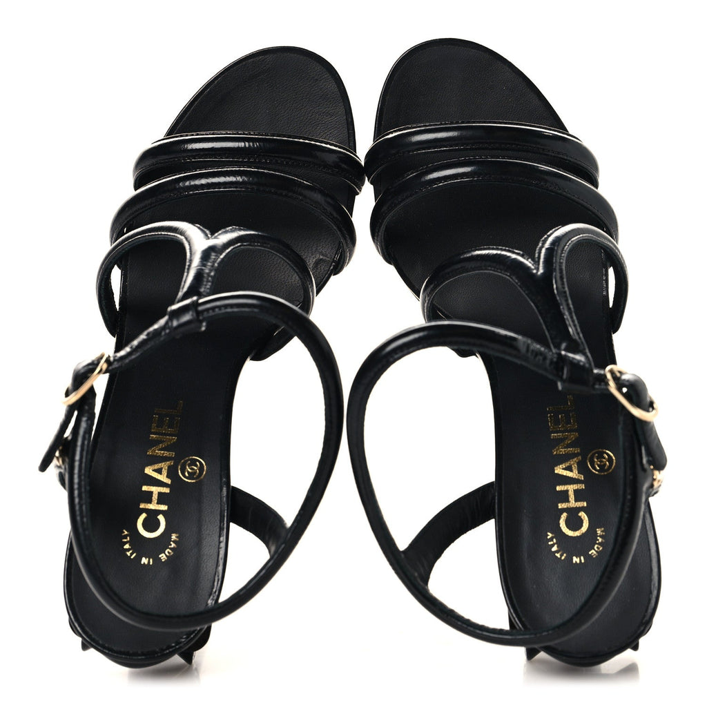 Patent Crumpled Calfskin Parthenon Platform Sandals 39.5 Black