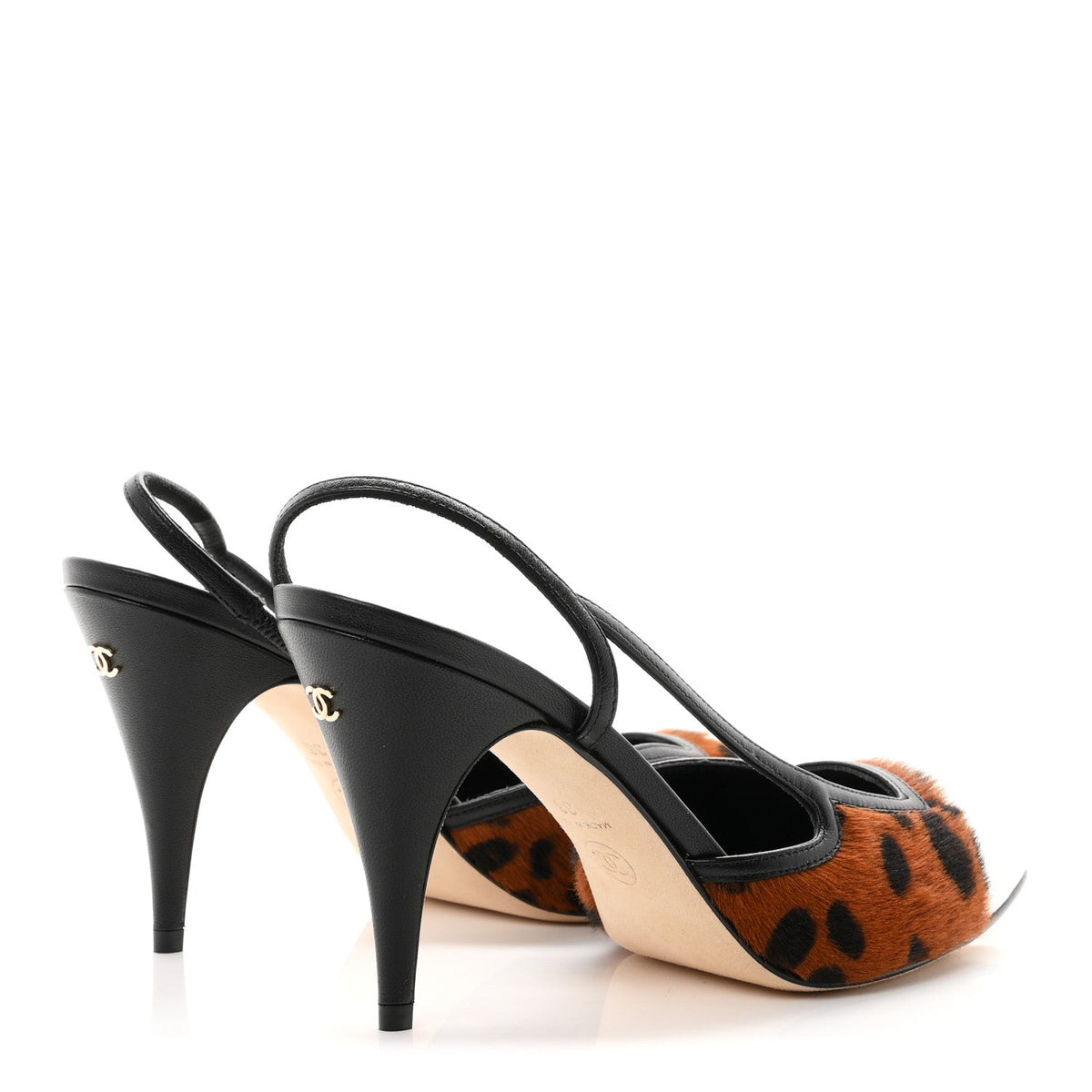 Lambskin Mixed Fibers Cap Toe CC Slingback Pumps 38 White Brown Black