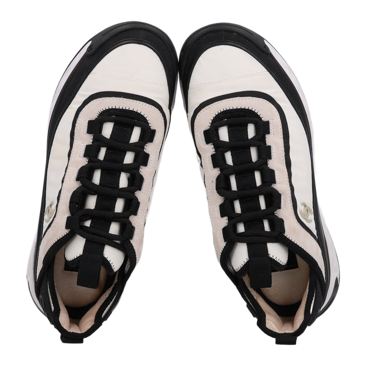 Fabric Suede Calfskin CC Sneakers 38 White Black