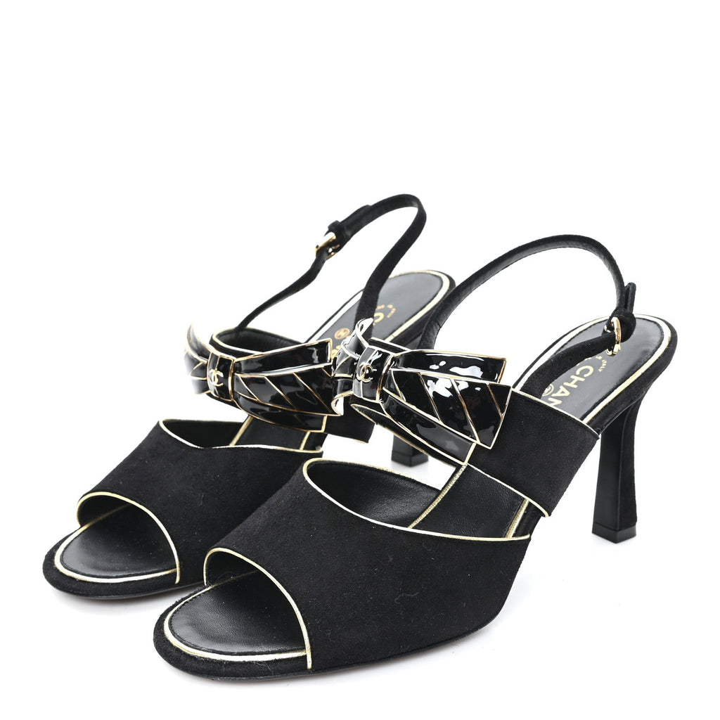 Suede CC Bow Slingback Pumps 37.5 Black Gold