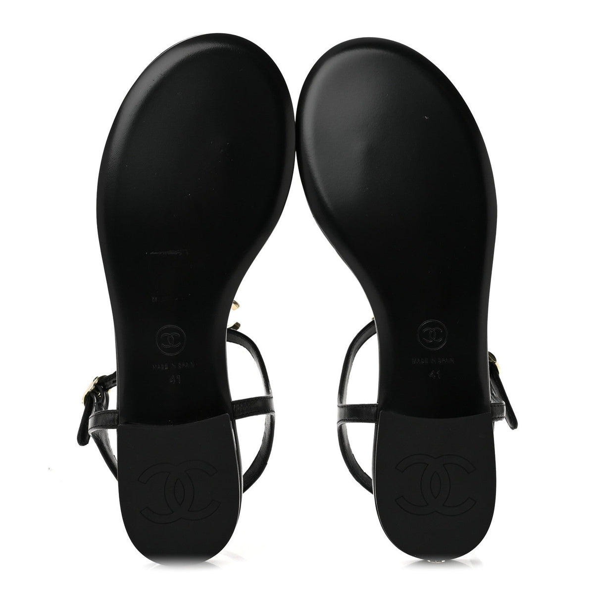 Lambskin Enamel CC Thong Sandals 41 Black