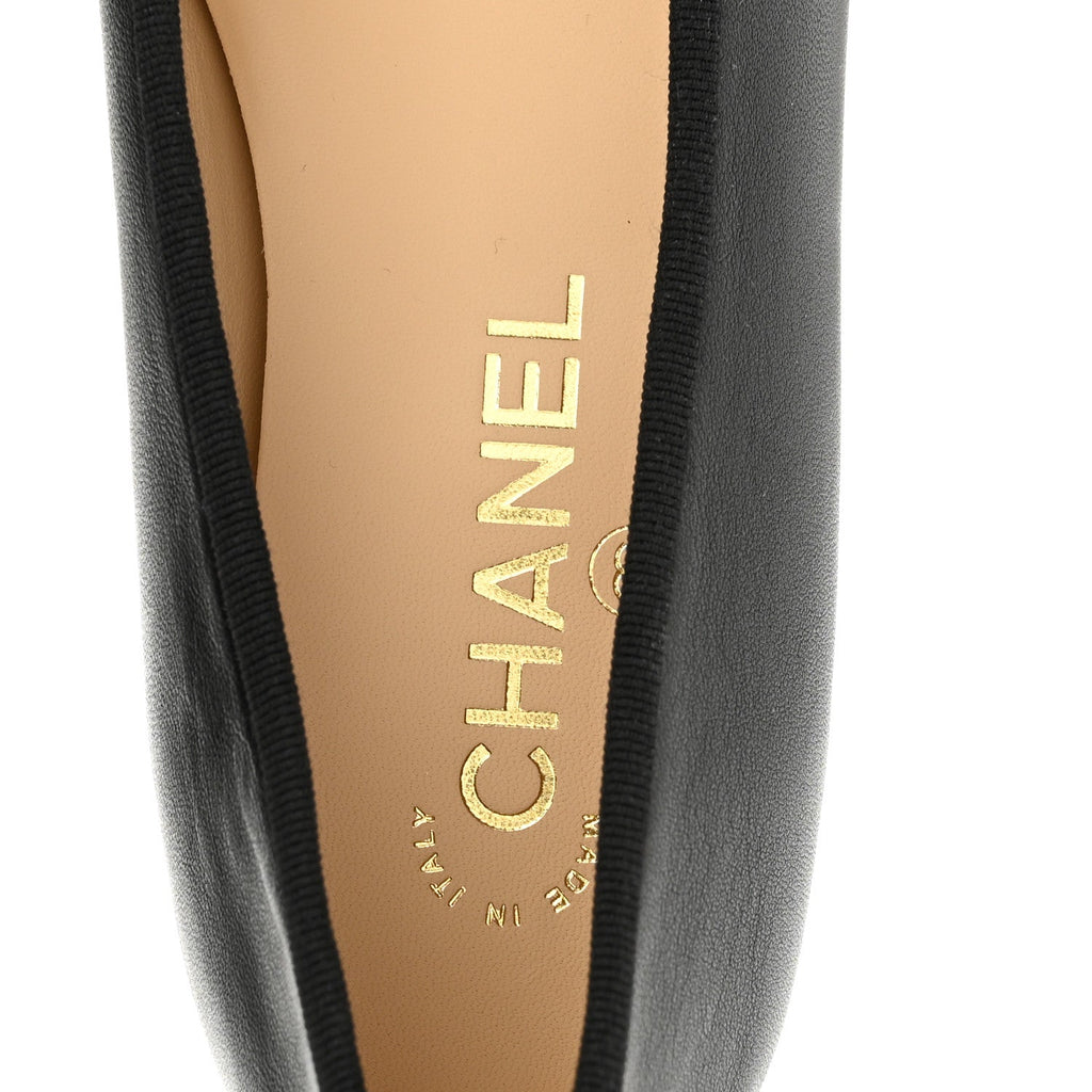Lambskin Patent Cap Toe Ballerina Flats 37.5 Black