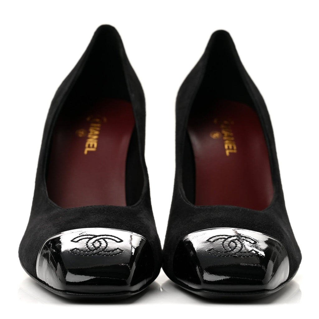 Suede Patent Calfskin Cap Toe CC Pumps 39 Black