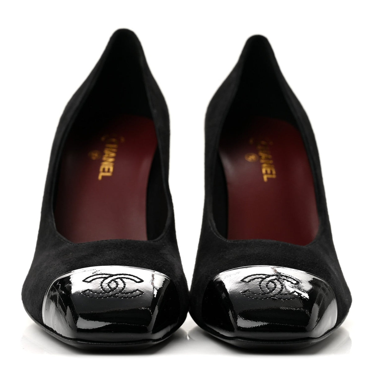 Suede Patent Calfskin Cap Toe CC Pumps 39 Black