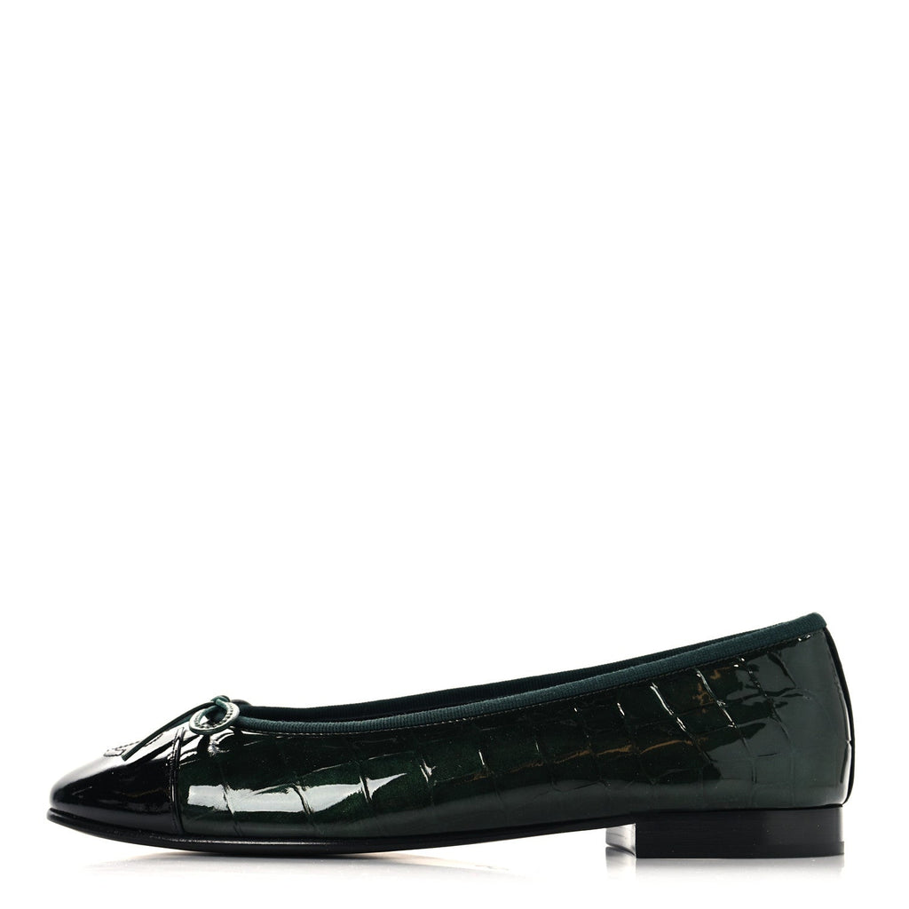 Patent Crocodile Embossed Ballerina Flats 37.5 Dark Green Black
