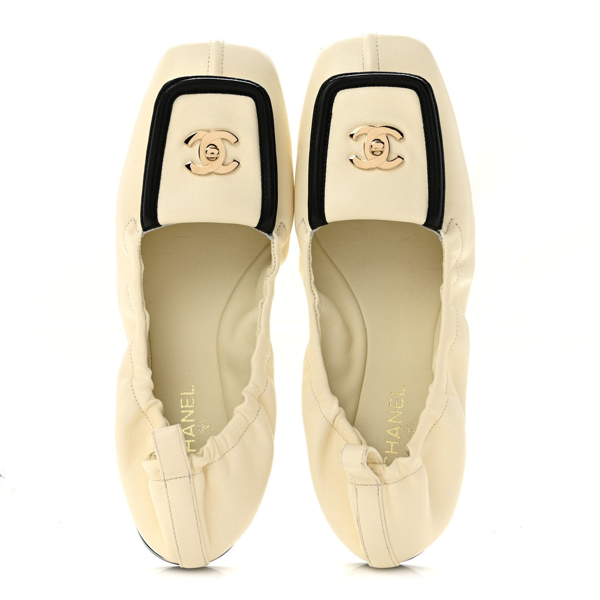 Lambskin CC Turnlock Ballerina Flats 37 Ivory Black