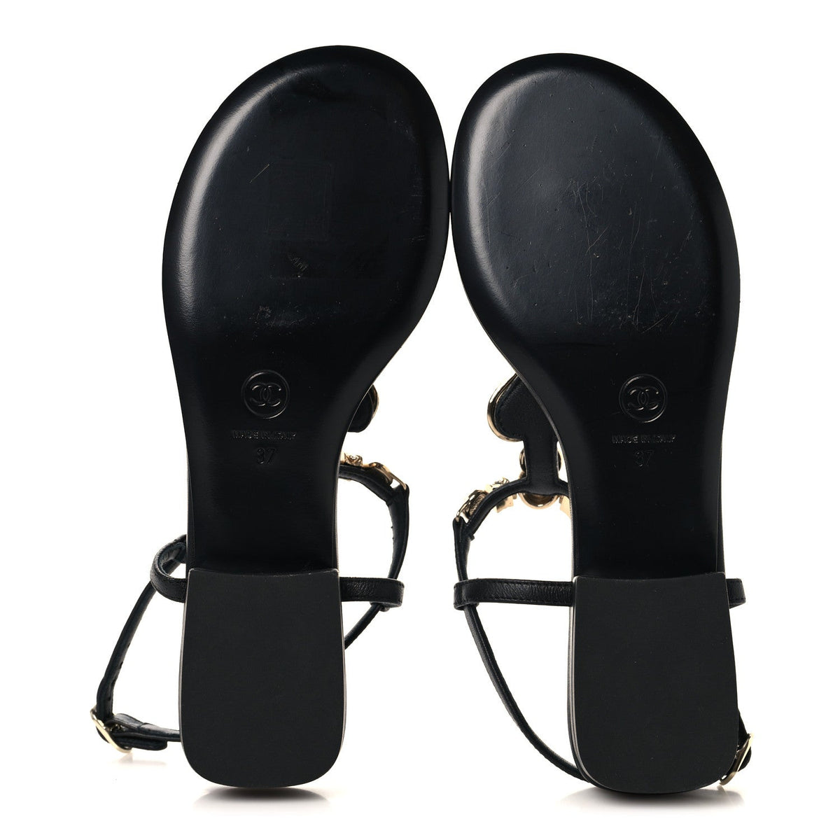 Lambskin Metal Heart Thong Sandals 37 Black