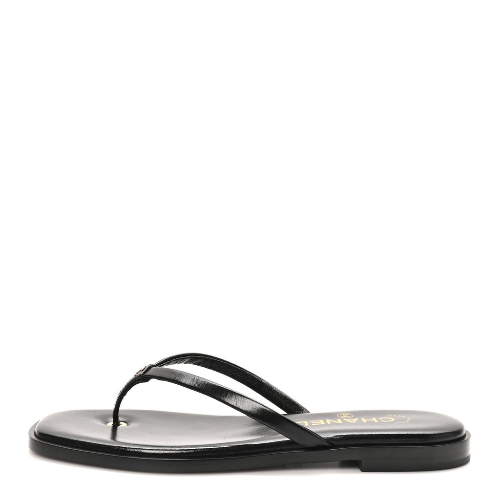Goatskin CC Times Square Thong Sandals 37 Black