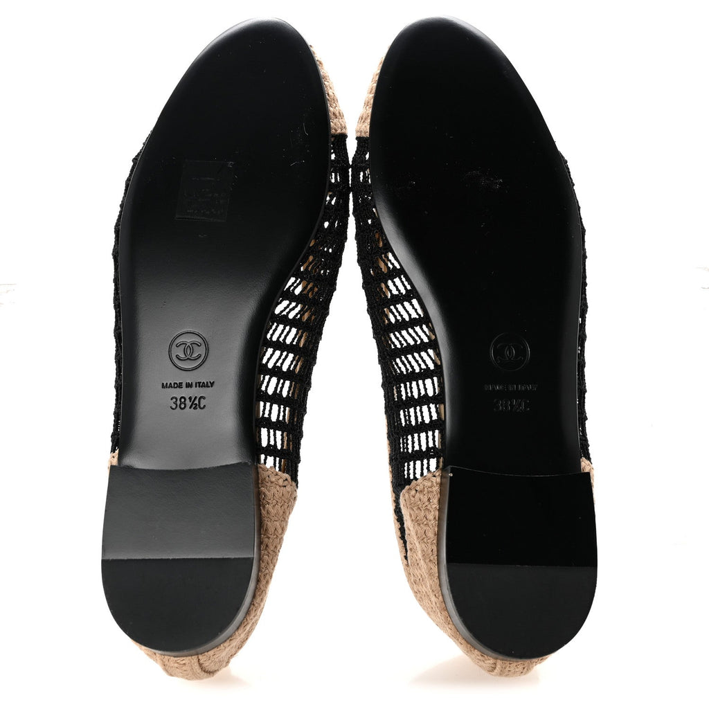 Raffia Cap Toe Ballerina Flats 38.5 Black Beige