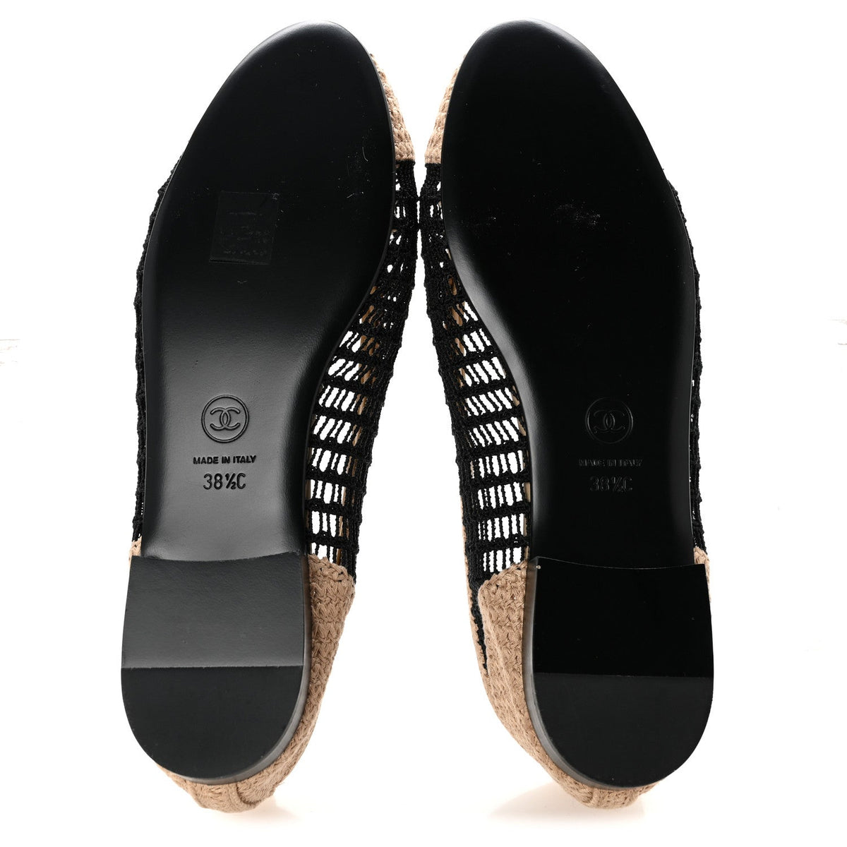 Raffia Cap Toe Ballerina Flats 38.5 Black Beige