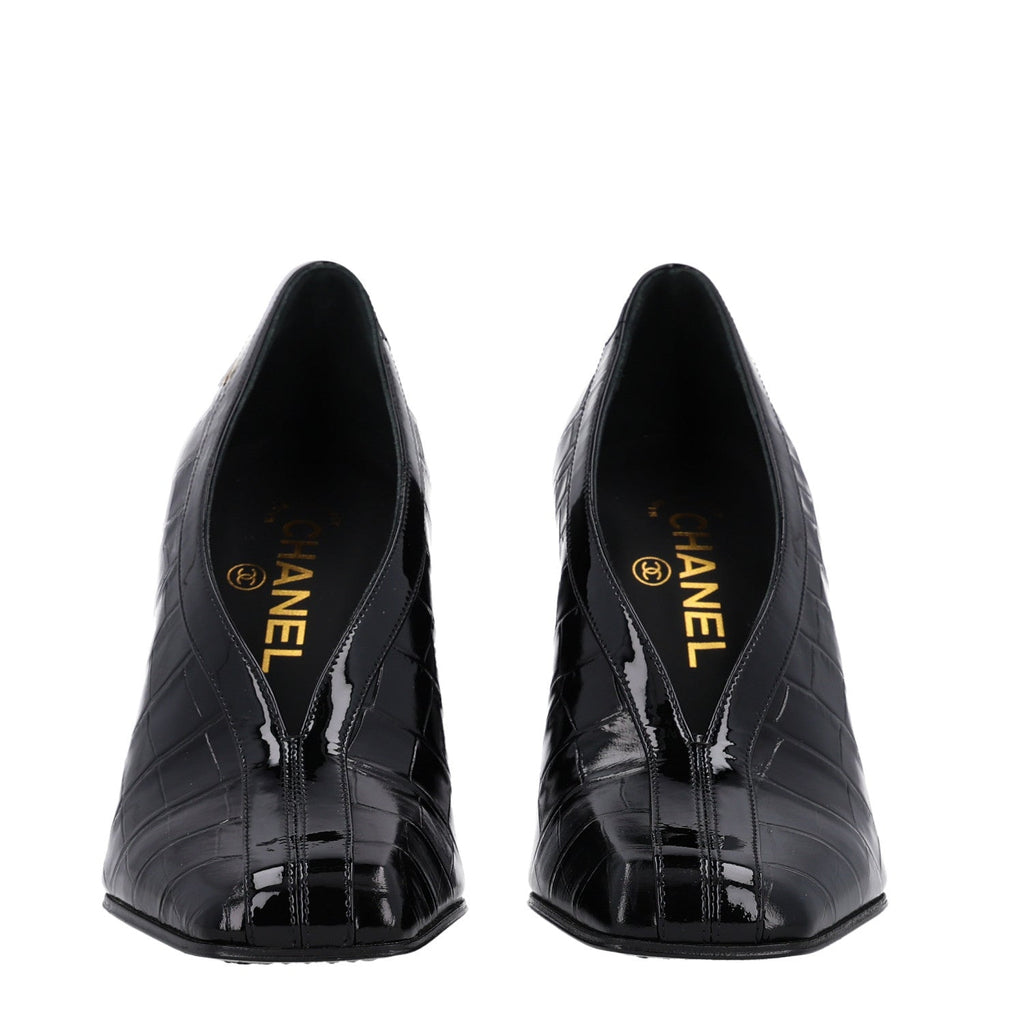 Crocodile Embossed Patent Calfskin Pumps 37.5 Black